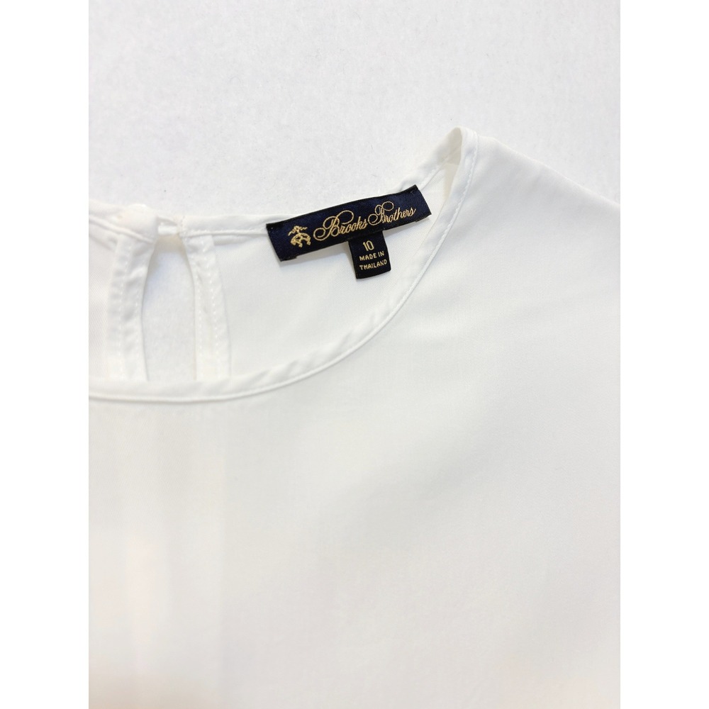 Brooks Brothers Vintage White Silk Cupro Short Sleeve Blouse Top Size 10 - Picture 2 of 4